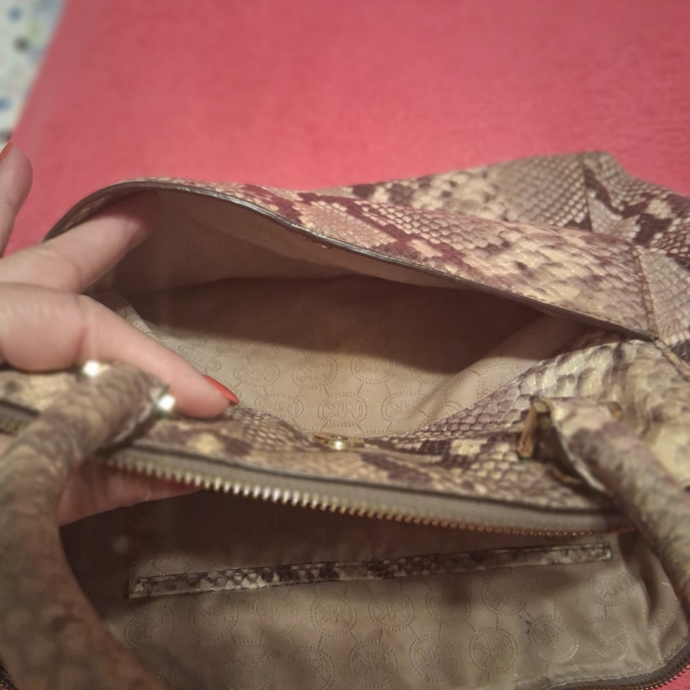 Michael Kors Brown and Tan Snake-Print Satchel with Gold Hardware - Picture 5 of 14